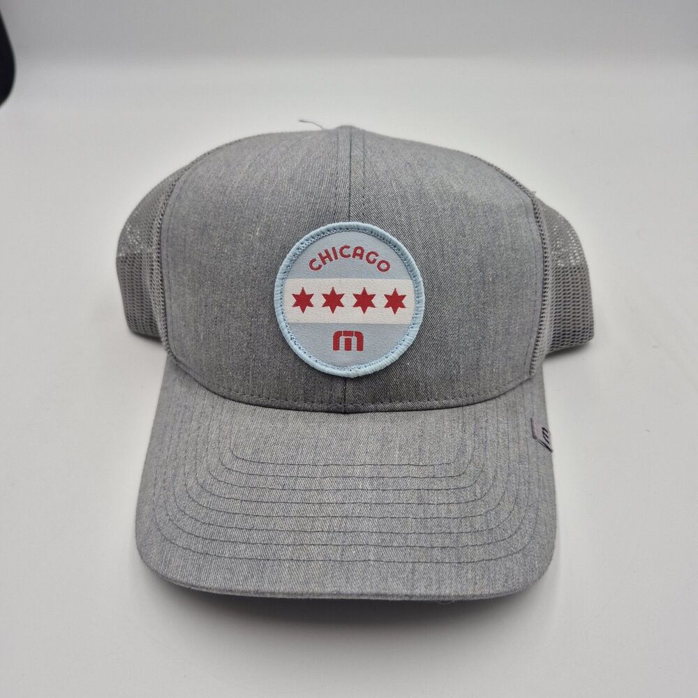 Travis Mathew Hat Cap Snapback Mens Gray Chicago Golf Flag Red Stars